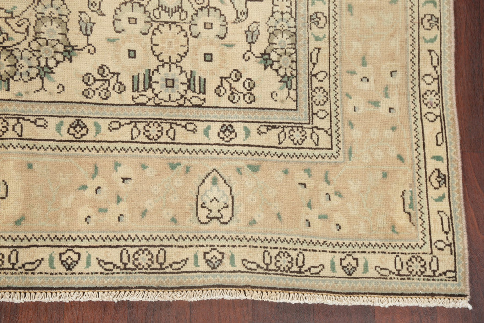 Consigned, Vintage-Style Faded Handmade Persian Traditional Area Rug, Beige, 6x9