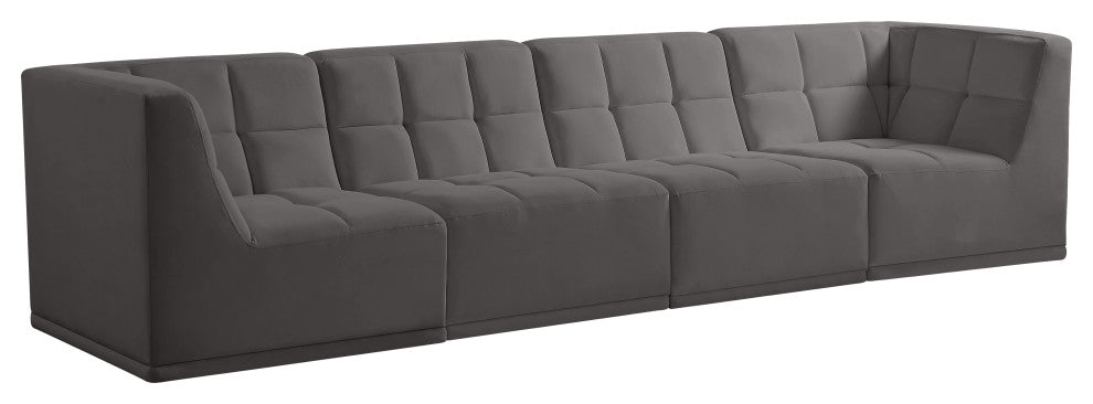 Relax Velvet Upholstered 4-Piece Modular Sofa, Grey