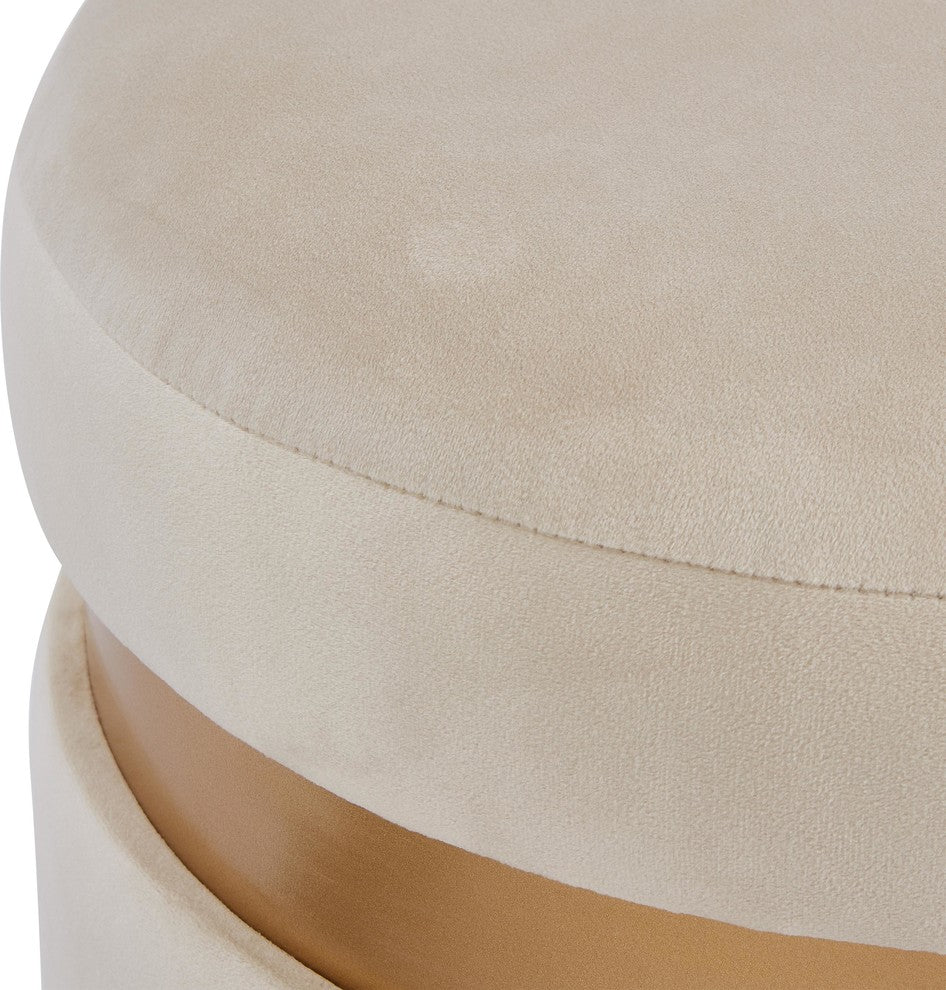 Suri Velvet Fabric Fringe Round Storage Ottoman, Serene Cream