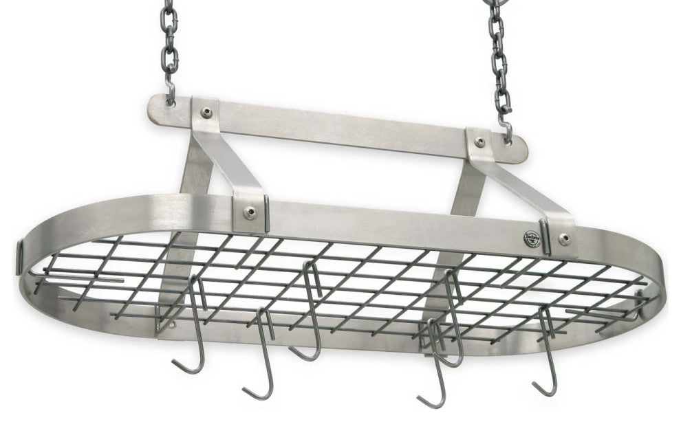 Handcrafted Classic Oval Ceiling Pot Rack w 12 Hooks Stainless Steel