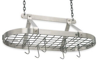 Handcrafted Classic Oval Ceiling Pot Rack w 12 Hooks Stainless Steel