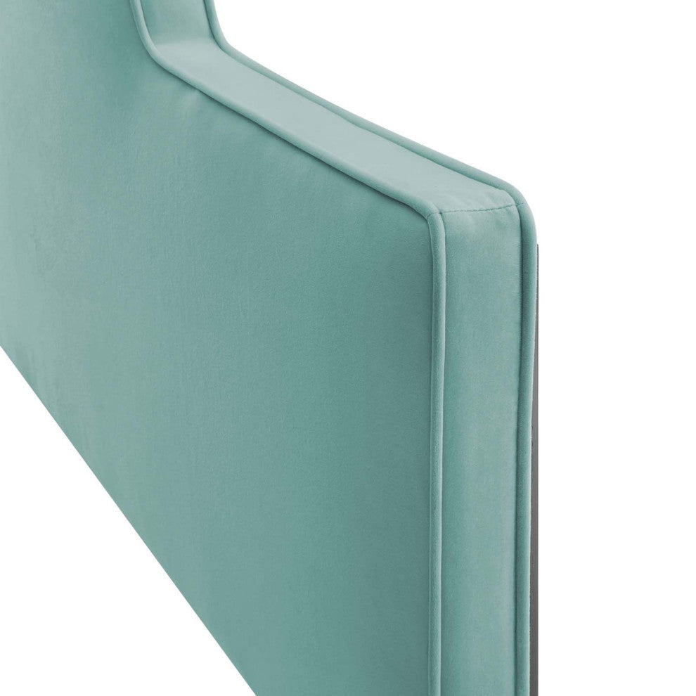 Headboard, King Size, Velvet, Blue, Modern Contemporary, Bedroom Master Suite