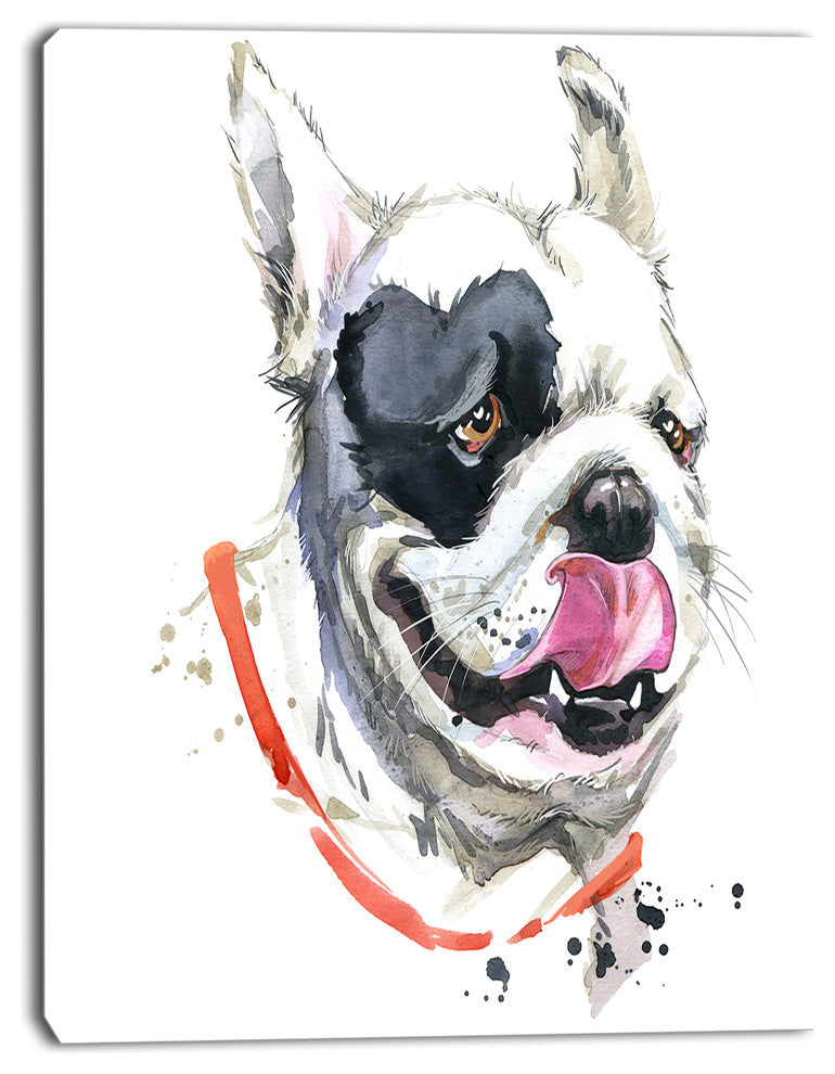 Kiss French Bulldog Illustration, Animal Canvas Wall Art, 28"x60"