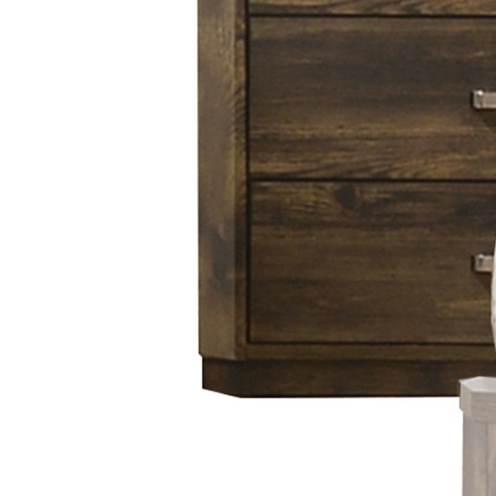 Benzara BM204560 5 Drawer Wooden Chest With Plinth Base, Brown