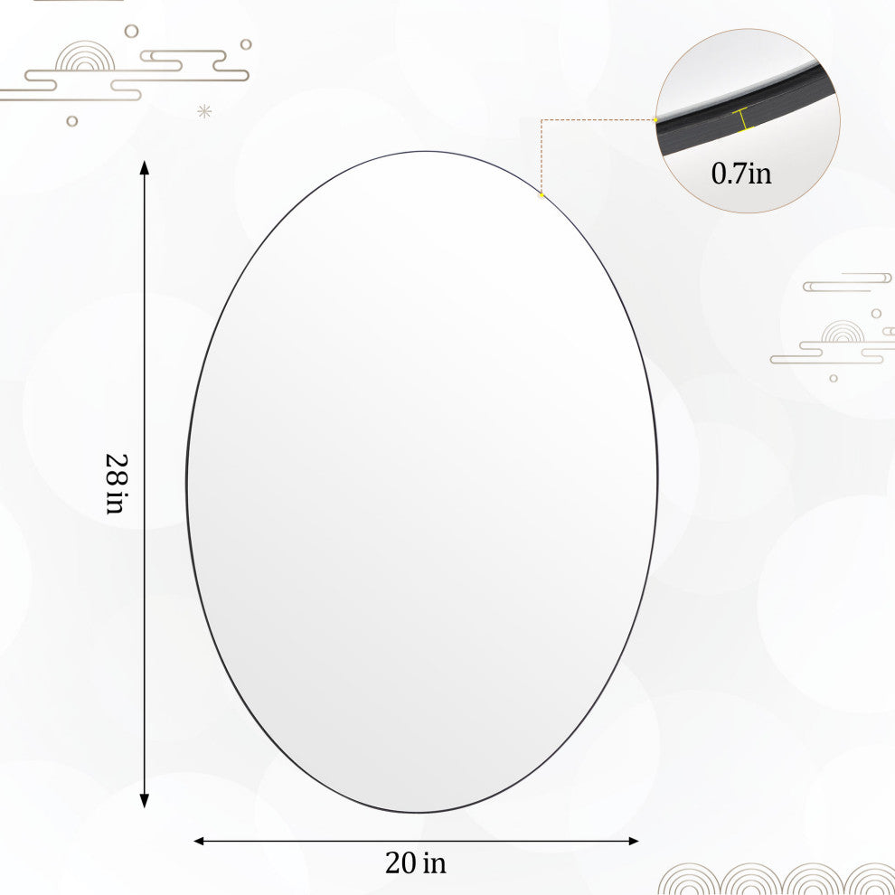 Easly Oval Aluminum Alloy Framed Mirror, Black, 20x28