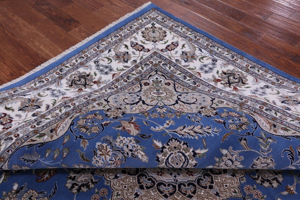 10' Square Persian Nain Wool & Silk Hand Knotted Rug - Q13146