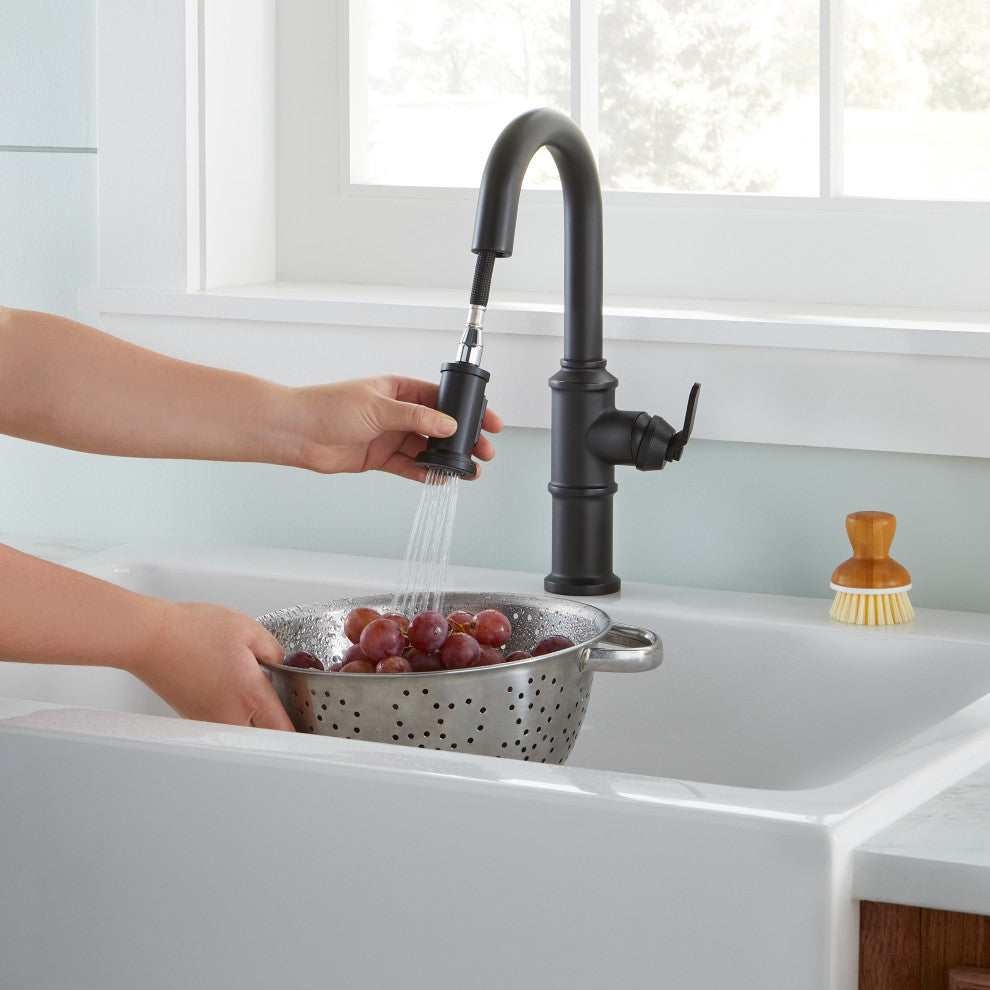 Kinzie Single Handle Pull-Down Prep Faucet, Satin Black