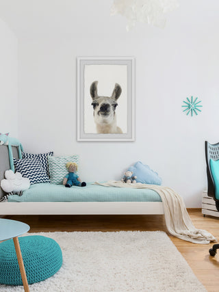 "Black and White Llama" Framed Painting Print, 16"x24"