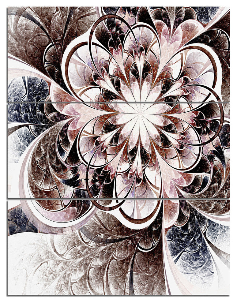 "Glittering Light Blue Fractal Flower" Metal Wall Art, 3 Panels, 28"x36"