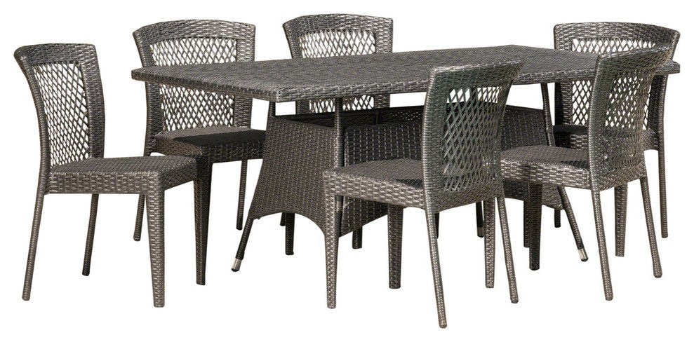 GDF Studio 7-Piece Haley Outdoor Wicker Dining Set, Gray