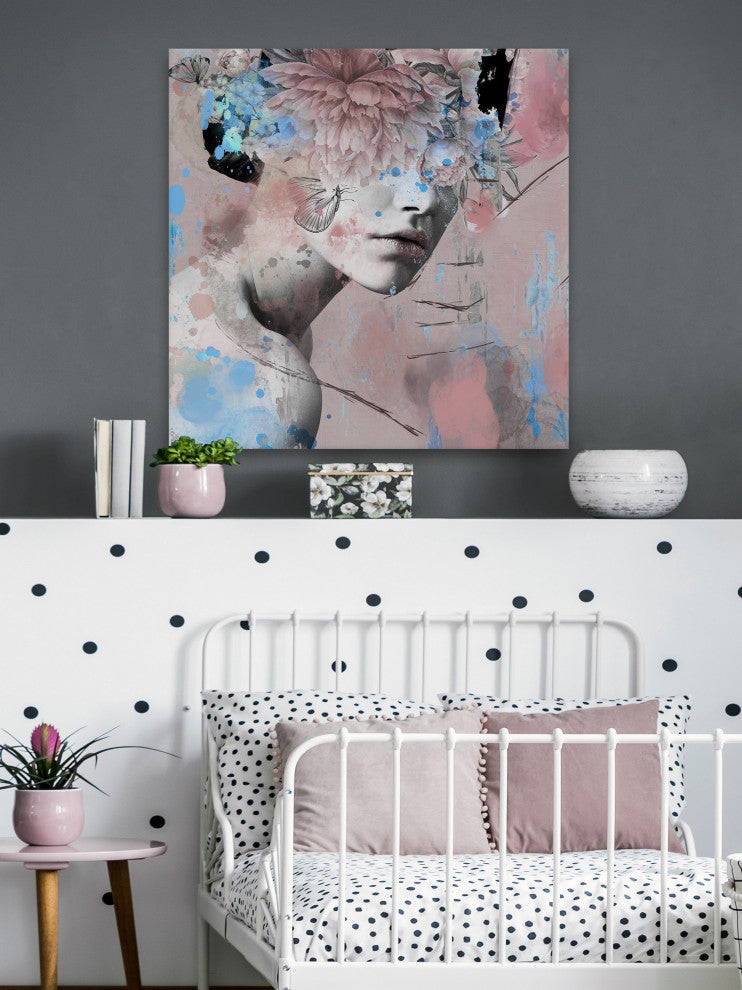 "Wild Floral Headdress" Painting Print on Wrapped Canvas, 40"x40"