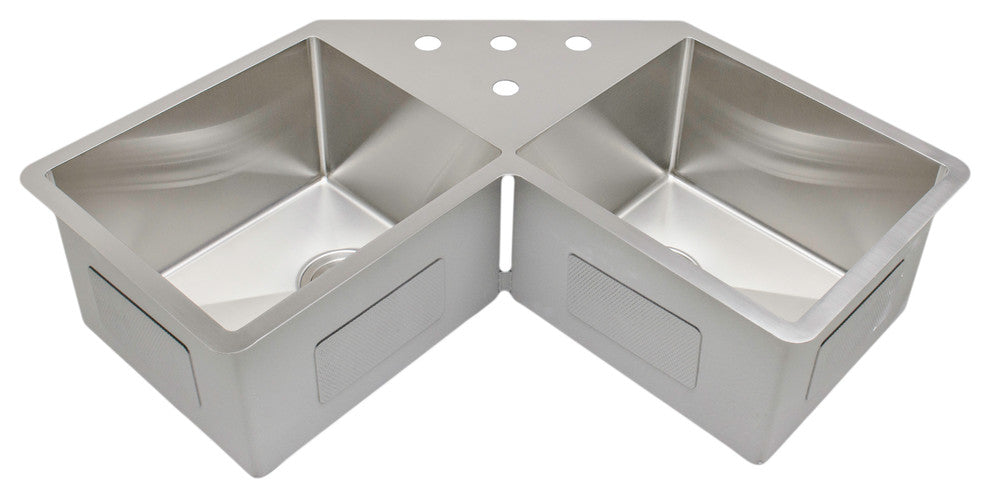Wells Sinkware Handcrafted Butterfly Stainless Steel Corner Kitchen Sink Package