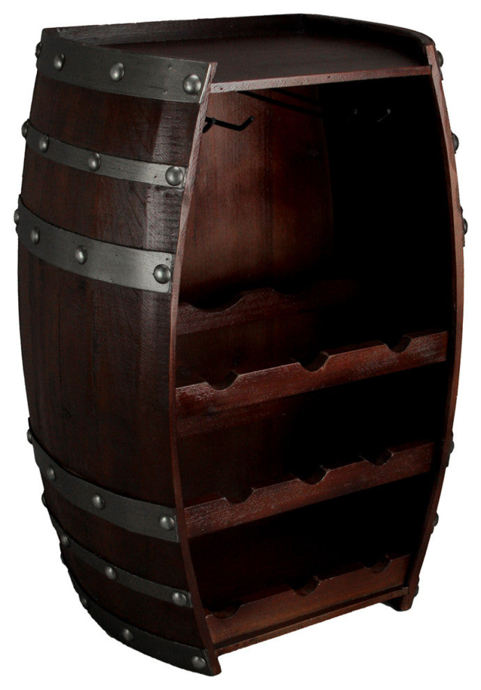 Wine Barrel 9 Bottle Table Wine Holder With Glass Racks