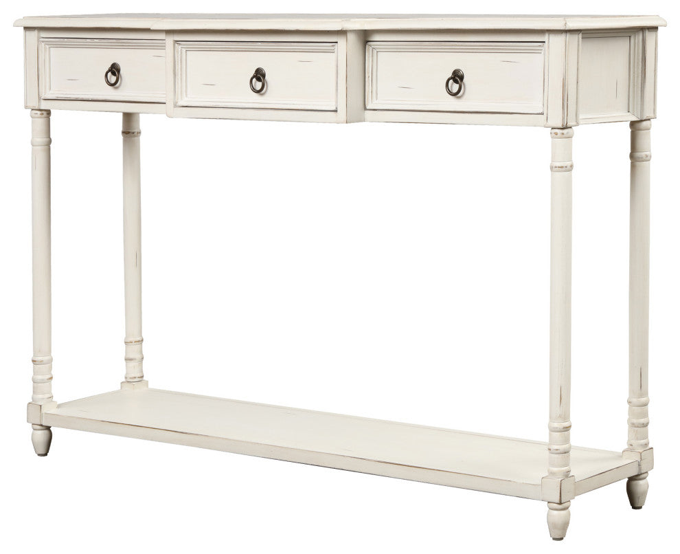 TATEUS 51inch Rustic Chic Console Table With Drawers for Living Room, Antique White