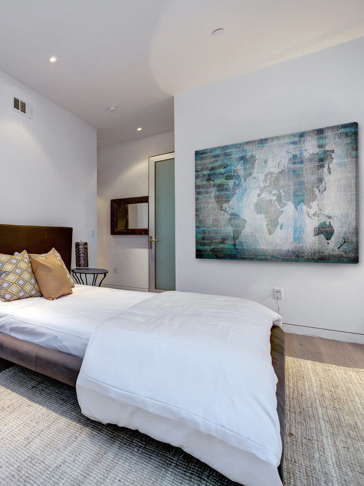 "The World in Blue" Painting Print on Wrapped Canvas, 18"x12"