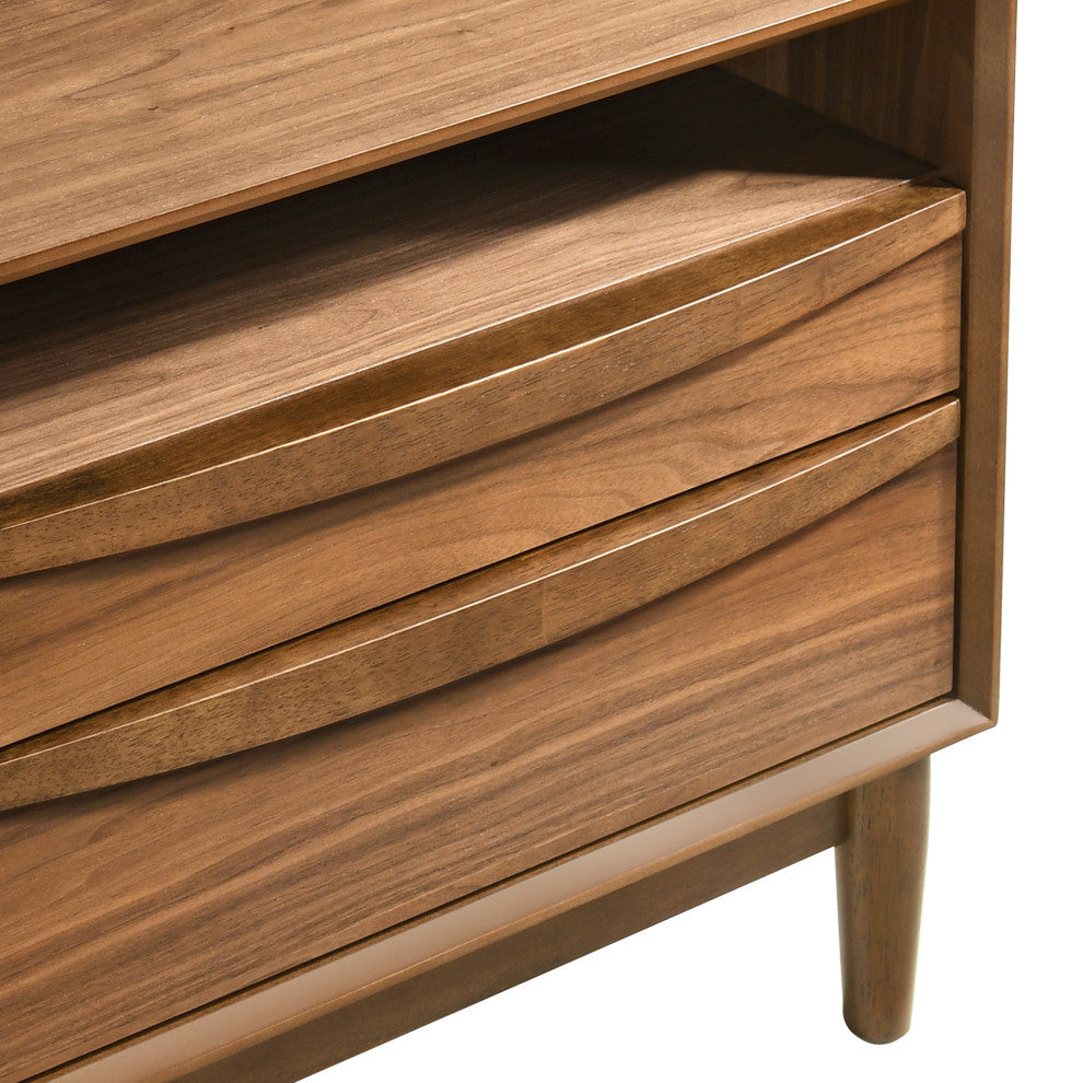 Artemio 2 Drawer Wood Nightstand With Shelf, Walnut Finish