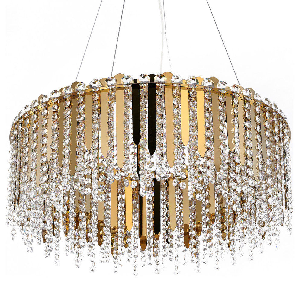 12-Light Gold Stianless Steel Chandelier With Clear Crystals