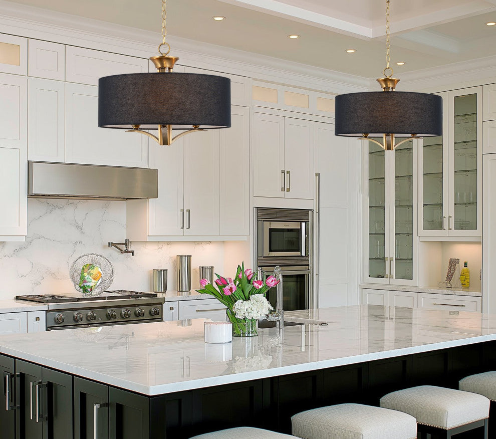 Kira Home Alondra 20" Drum Chandelier, Black Fabric Shade, Adjustable Height