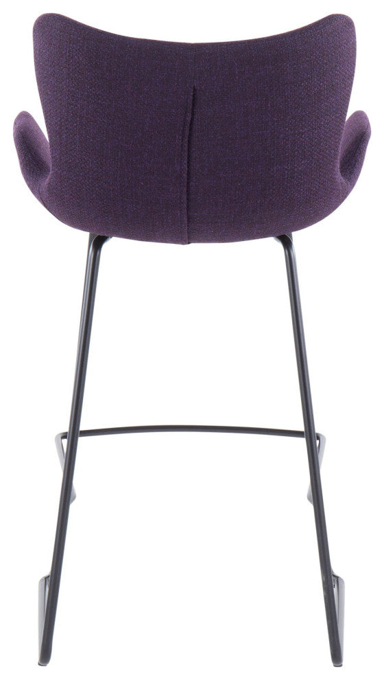 Tara Counter Stool, Black Metal/Purple Noise Fabric, Set of 2