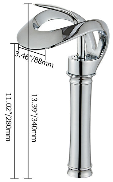 Elegant Waterfall Bathroom Faucet, Single Handle, Solid Brass, Chrome, Long