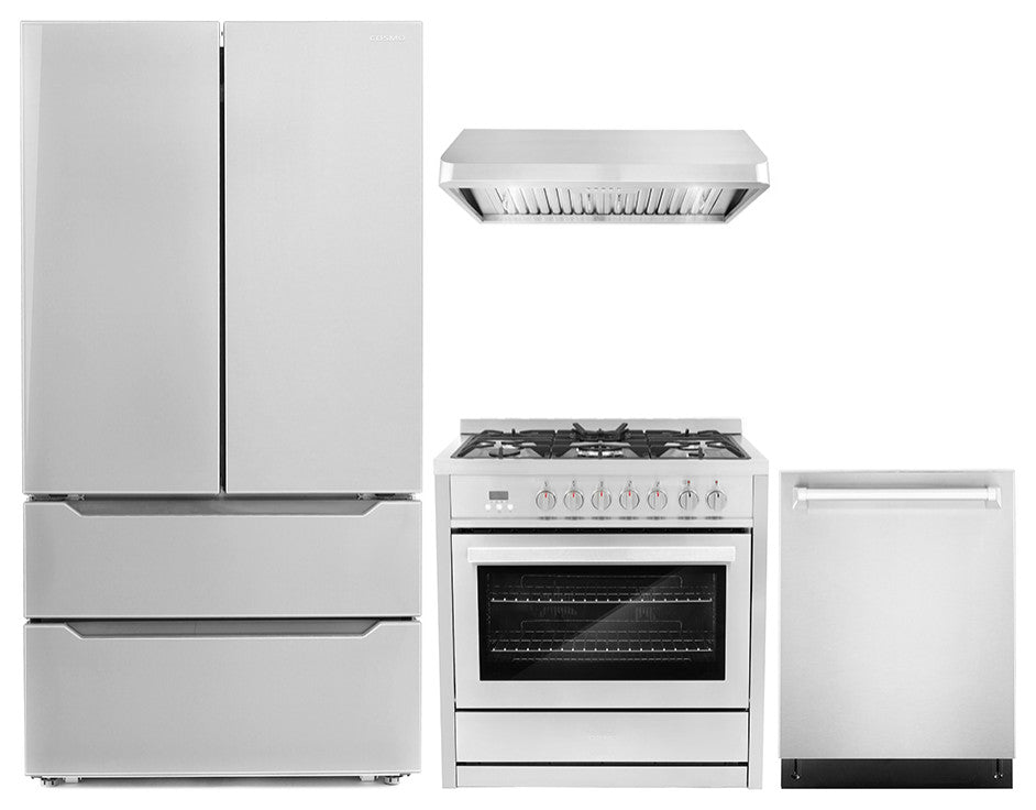 4-Piece, 36" Range, Under Cabinet Range Hood, Dishwasher and Refrigerator