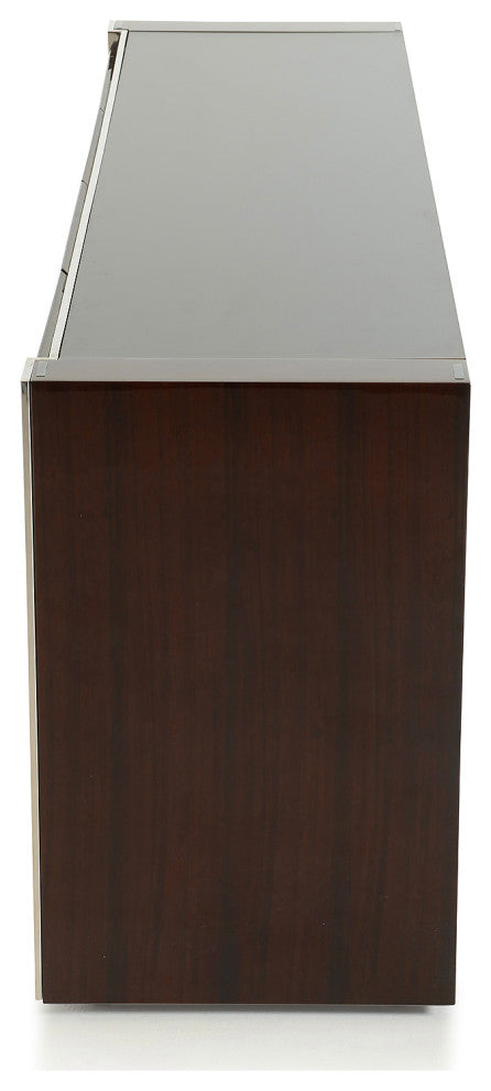 HomeRoots 32" Golden Veneer Glass and Steel Buffet