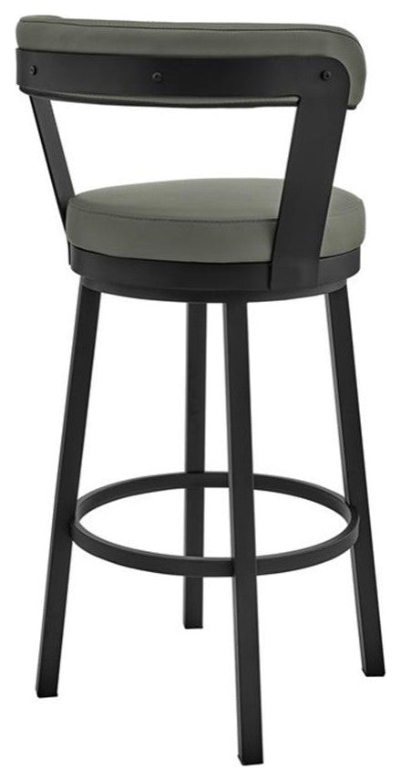 Armen Living Kobe 26" Faux Leather & Metal Swivel Counter Stool in Gray/Black