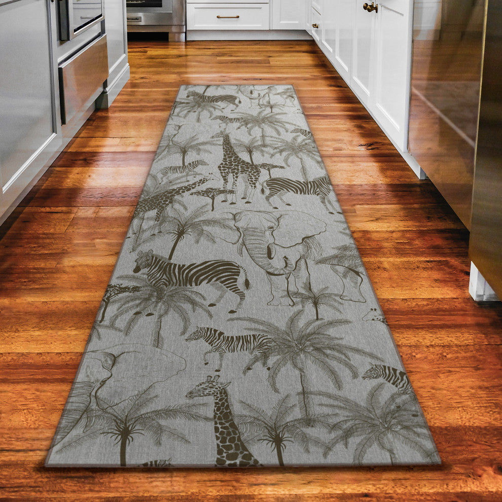 Indoor/Outdoor Tropics TC7 Grey Machine Washable 2'3" x 7'6" Runner Rug