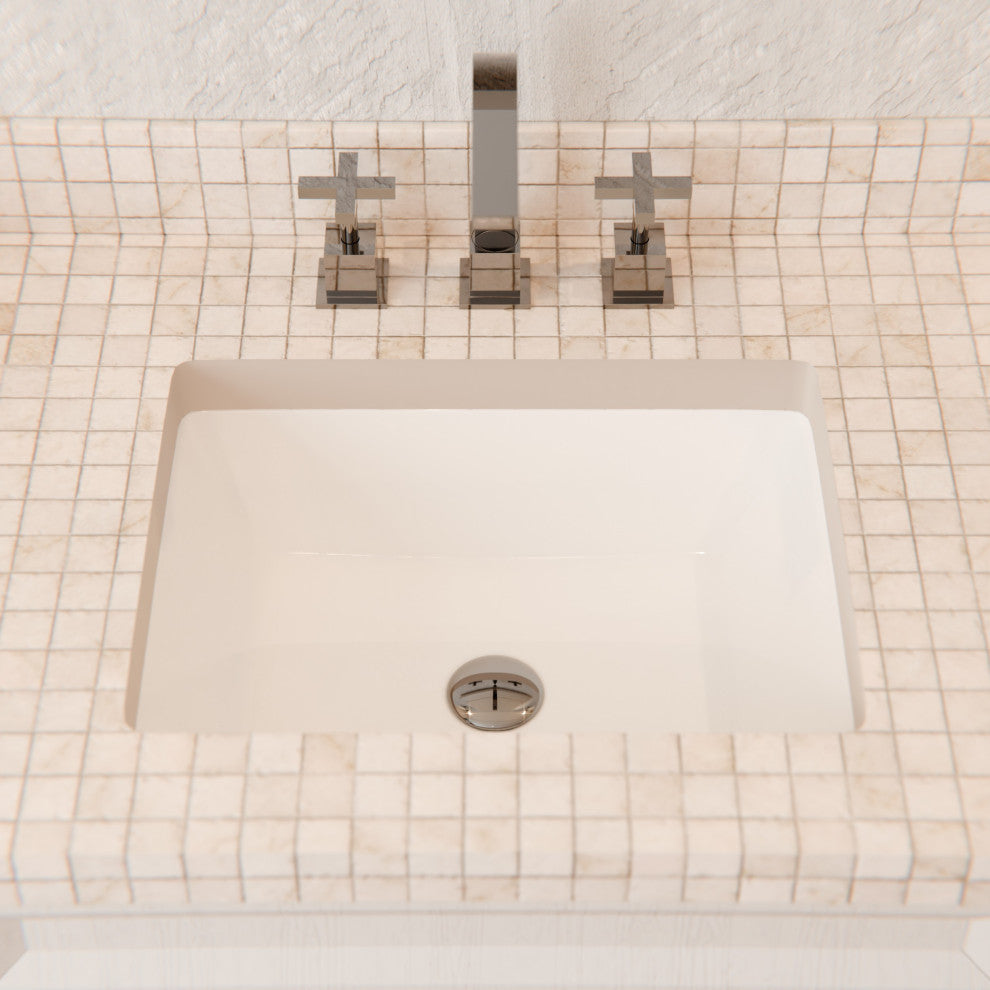 NP-U193911 ShallowRectangular Undermount Porcelain Sink w/ OverflowDrain Options, Chrome