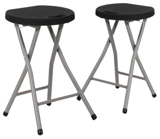 Micah 2 Pack Foldable Stool with Black Plastic Seat and Titanium Gray Frame