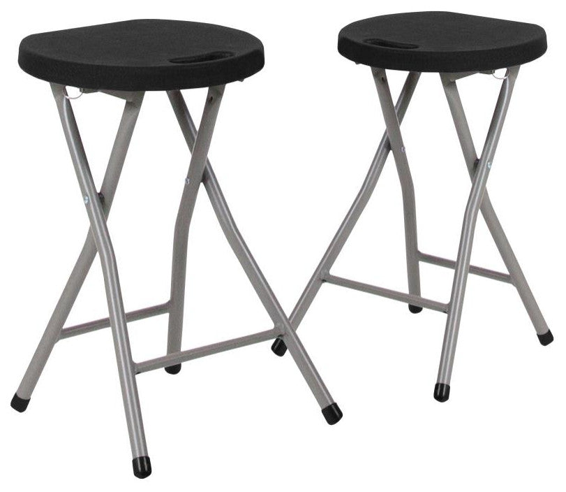Micah 2 Pack Foldable Stool with Black Plastic Seat and Titanium Gray Frame
