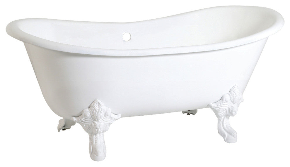 67" Cast Iron Double Slipper Clawfoot Tub (No Faucet Drillings), White