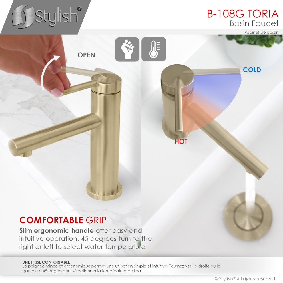 STYLISH Single Handle Modern Bathroom Faucet Basin Sink Faucet, Gold Finish