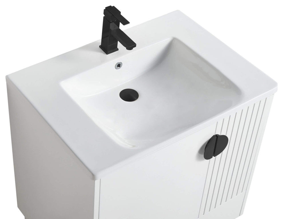 Venezian Single Bathroom Vanity, White, 30", Black Handles, One Sink