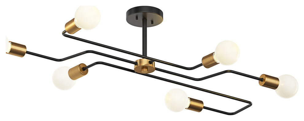 Modern 6-Light Sputnik Semi Flush Mount Ceiling Light Fixture for Dining Room
