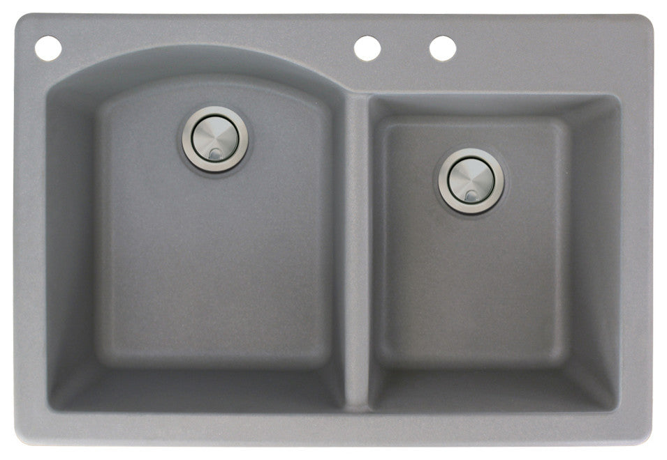 Aversa 33" silQ Granite Drop-in Double Bowl Kitchen Sink with 3 Holes in Grey