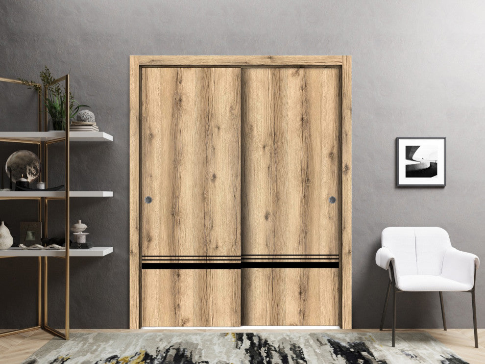 Bypass Doors 48 x 96 | Planum 0012 Oak with  | Sturdy Rails
