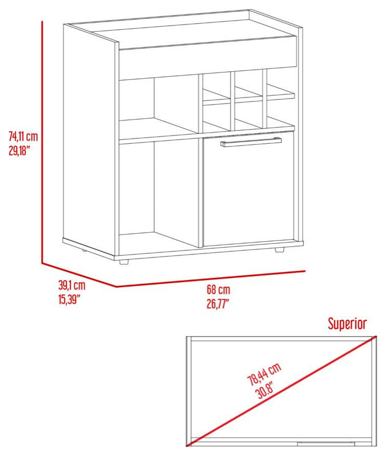 DEPOT E-SHOP Pasadena Bar Cabinet With Divisions