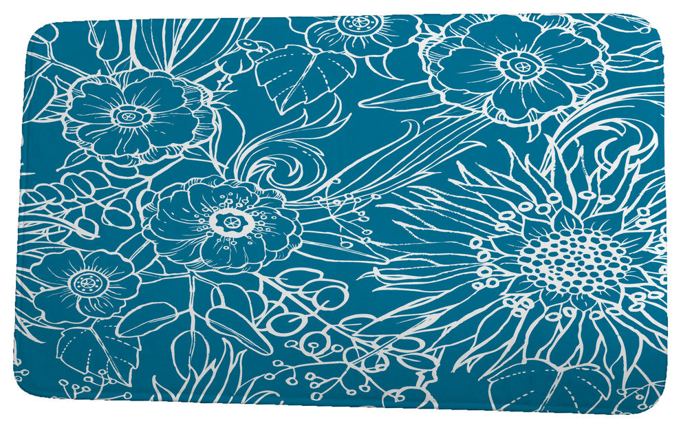 Cuban Flare Zentangle 4 Floral Print Bath Mat, Teal, 21"x34"