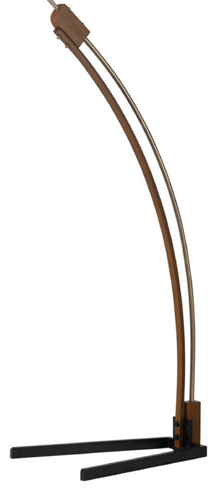 Melmar Arc Floor Lamp - Weathered Brass and Walnut, Dimmer Switch, V-base