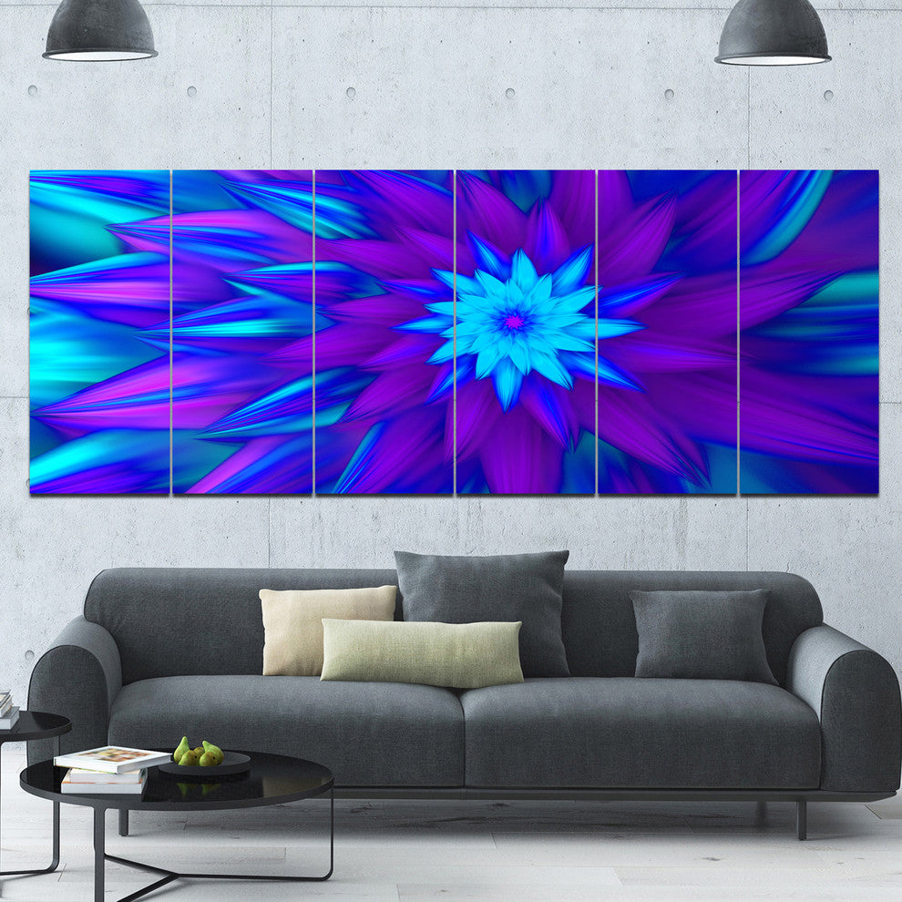 Dance of Blue Flower Petals, Floral Canvas Art Print, 70"x28", 6 Panels