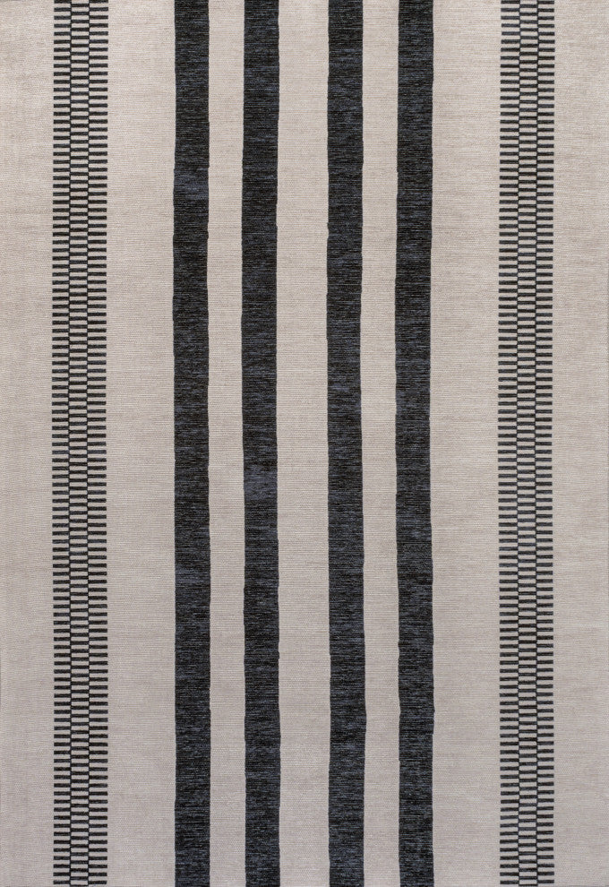 Vichy Geometric Striped Machine-Washable Area Rug, Cream/Black, 4x6