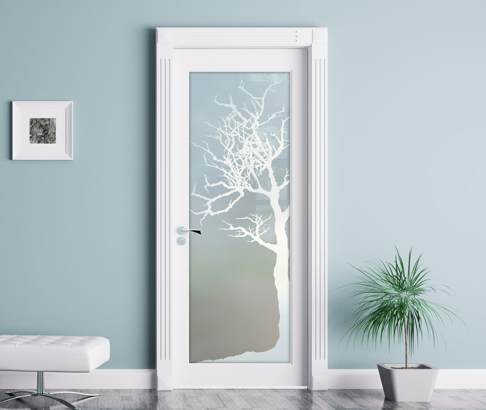 Front Door - Winter Tree - Fiberglass Grain - 36" x 96" - Knob on Right -...