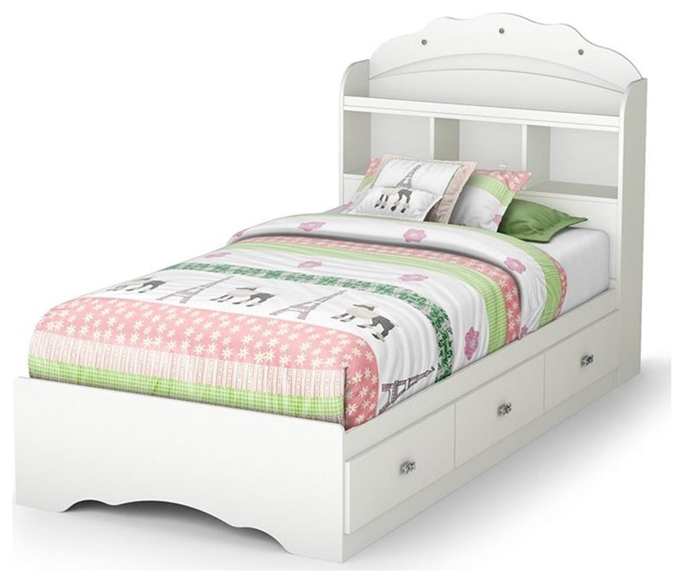 South Shore Tiara Wood Twin Bookcase Storage Bed in Pure White