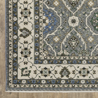 Hanford Bordered Traditional Blue/Grey Fringe Edge Rug 6'7" x 9'6"