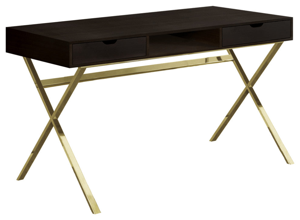 24" Dark Brown Rectangular Computer Desk With Two Drawers