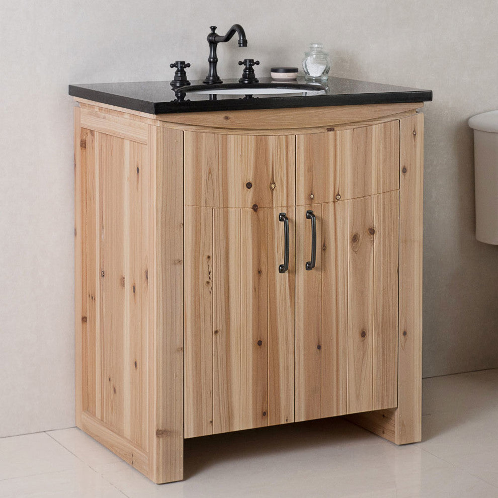 Wallace Solid Fir Single-Sink Vanity, 30", Black Galaxy Top