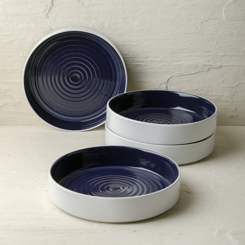 Stone Lain Elica Stoneware 12 Piece Dinnerware Set, Navy and White