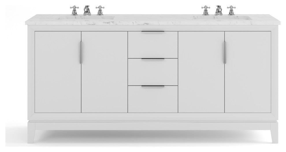 Elizabeth 72" Double Sink Carrara White Marble Vanity, Pure White