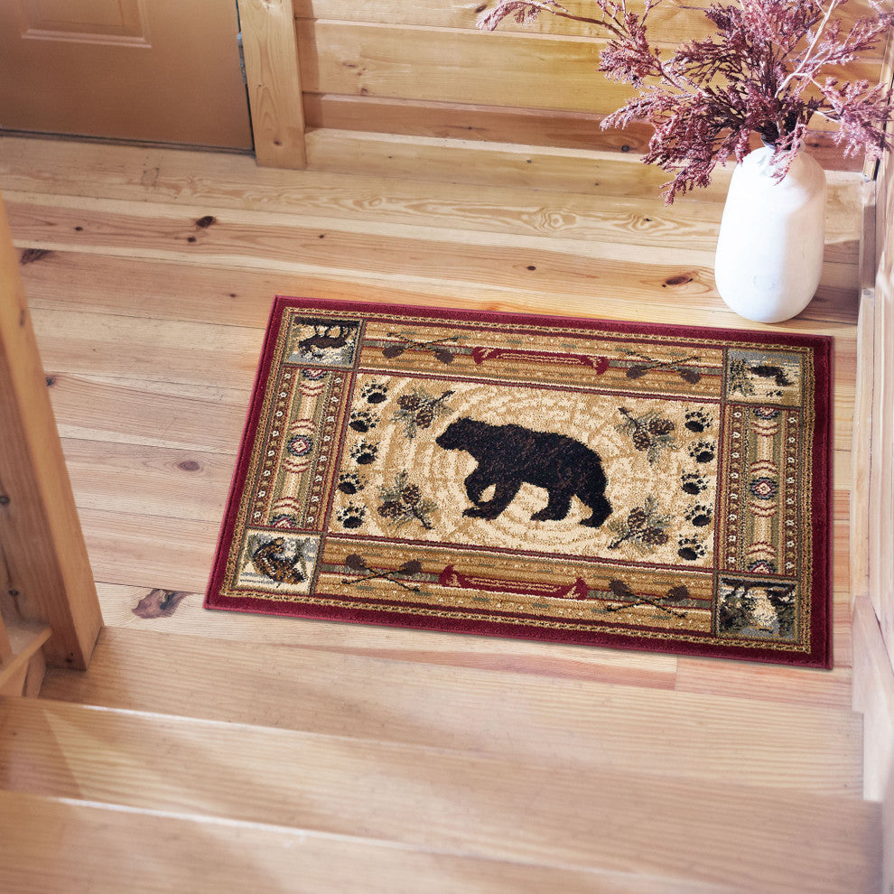 Black Bear Novelty Pattern Lodge Area Rug, Brown, 2''x3''
